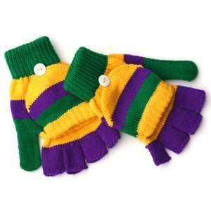    Mardi Gras Fingerless Knit Gloves with Mittens 