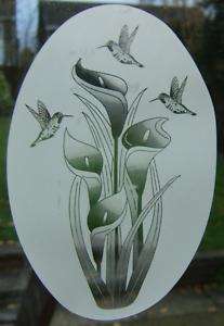 21x33 LILY HUMMINGBIRDS Etched Glass Window Decal Cling  