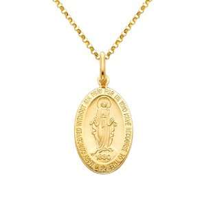 14K Yellow Gold Large Religious Miraculous Mary Medal Charm Pendant 