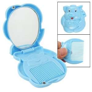   Baby Blue Pig Design Makeup Mini Mirror w Comb for Lady Beauty