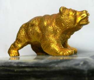 19C RUSSIAN GOLD GILDED BRONZE BEAR  GRAY MARBLE STAND  