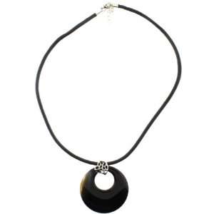 Round Shape Go Go Blackline Agate Pendant w/ Leather Cord Necklace   1 