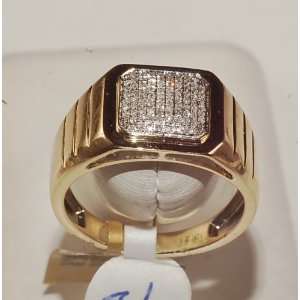  Micro Pave Diamond and Yellow Gold Mens Ring Jewelry B/new 