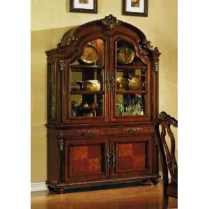  China Cabinet Buffet Hutch with Carved Leaf Detail in 