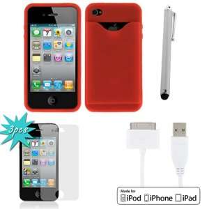 Hype Red Soft Silicone Cover Case with Credit Card Slot 