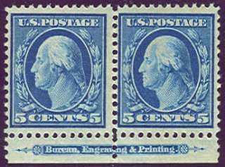 US #335a 5¢ blue “China Clay” paper, Imprint Pair, og, NH, signed 