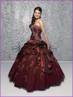 Stock Burgundy Embroidery Quinceanera dress Prom Ball Gown UK SZ 6.8 
