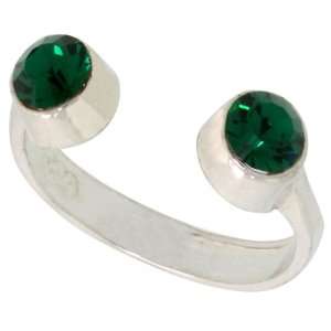 Emerald colored Crystals (May Birthstone) Adjustable (Size 2 to 4) Toe 