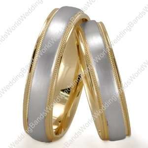 950 Palladium Two Tone His and Her Wedding Bands Set, 6 mm 