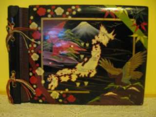 antique JAPANESE HAND PAINTED BLACK LACQUER PHOTO ALBUM/old  