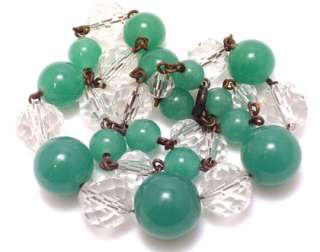 Vintage Crystal Peking Green Glass Bead Necklace  