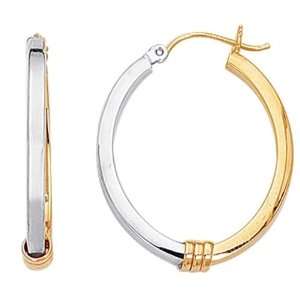  14K 2 Tone Gold Oval Tube Hoop Earrings (26 x 22 mm 