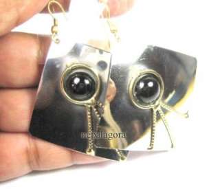 E2371 Black glass stone emboss Boho Gypsy Earrings Indian jewelry Free 