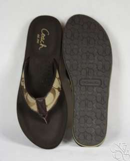 COACH Jencey 12CM Signature C Khaki Flip Flops Thongs Shoes New A8657 
