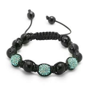 Mens Turquoise 3 CZ Black Diamond Cut Bead Jabari Disco Ball Bracelet