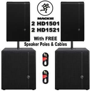  Mackie HD1501 Powered 15 Subs and HD1521 DJ Speakers Set 