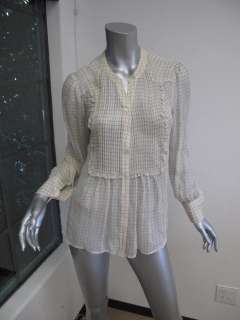 Joie Ivory/Gray Long Sleeve Sheer Button Down Blouse S  