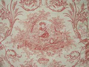 Antique French daybed cover toile de jouy fabric ruffle  