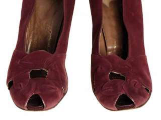 Vintage Claret Red Suede Newton Elkin Peep Toe Pumps 1930S Size 7 
