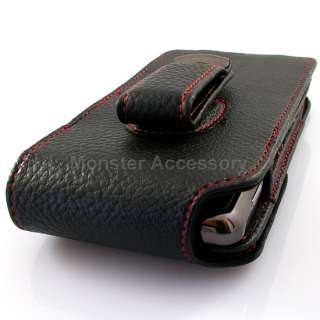 Vertical Red Stitched Leather Pouch Holster Case For Motorola Droid 