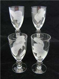 Vintage Crystal Clear Stemware Frosted Leaves Ball Stem  