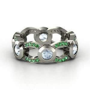  Locked In Band, Palladium Ring with Aquamarine & Emerald 