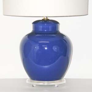 XL VTG Hollywood Regency Blue Glaze Ceramic Ginger Temple Jar Lamp Mid 