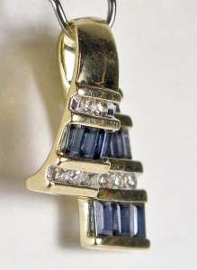   00ctw G VS Diamonds & Gem Kashmir Sapphire Omega Slide Pendant  