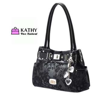 Kathy Handbag Black Lacer Tag Tote shoulder bag Crystal pendant NWT 
