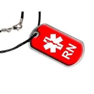  Star of Life   Red   Military Dog Tag Black Satin Cord 