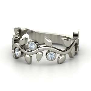  Liana Ring with Three Gems, Palladium Ring with Aquamarine 