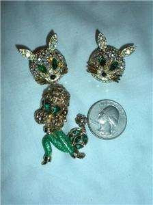   Lot Novelty Rhinestone Pins Poodle Dogs Kitty Cats Swan 1960s  