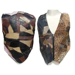  Womens Leather Patchwork Vest 