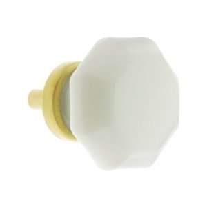  Octagonal Milk White Leaded Glass Knob With Brass Base in 
