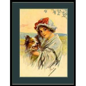   Print Collie Shepherd Lassie Dog and Pretty lady Art 