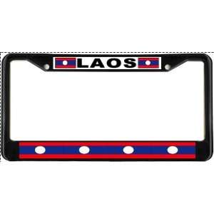  Laos Laotian Lao Flag Black License Plate Frame Metal 