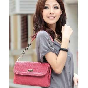   Baguette Handbag Chain Bi Fold Stone Women Fashion Lady New Red 170358