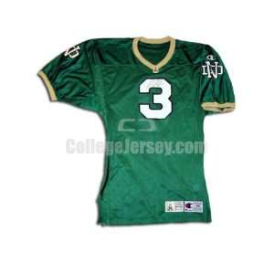Green No. 3 Team Issued Notre Dame Champion Football Jersey  