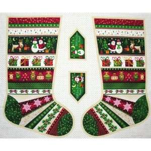   Christmas Large Stocking Gold Fabric By The Panel Arts, Crafts