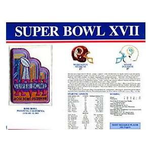  Super Bowl 17 Patch and Game Details Card Sports 