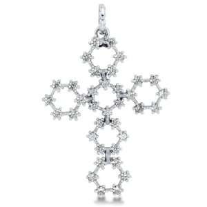  Solid 14K White Gold Circle Eternity Cross Pendant with Highest 