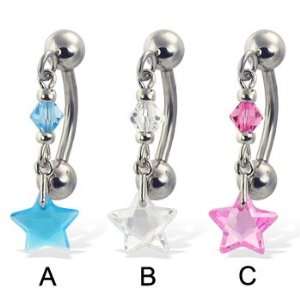   belly button ring with dangling star shaped stone, pink   C Jewelry