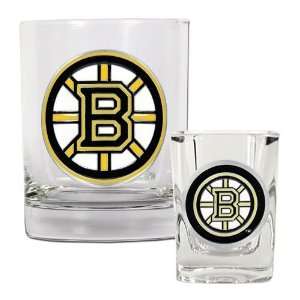  Boston Bruins Rocks Glass & Shot Glass Set   Primary Logo 