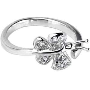   Solid 14K White Gold Cubic Zirconia Paved Butterfly Toe Ring Jewelry