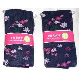  Carters Girls Outn About Knit Tights Floral Print Navy 