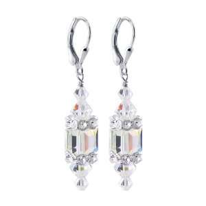  Sterling Silver 8mm Cube Clear AB Crystal with CZ Accents 