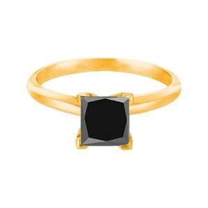 50 CT Princess Cut Black Diamond Solitaire Ring 14K Yellow Gold In 