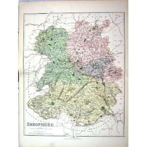  Philip Antique Map England 1885 Shropshire Shrewsbury 