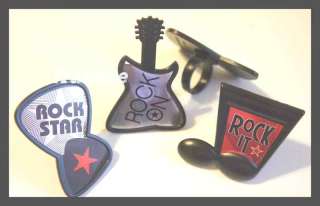 12 ROCK ON STAR GUITAR CUPCAKE RINGS PARTY FAVORS  
