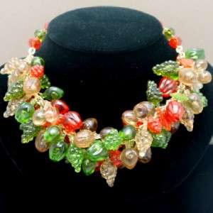   Salad Necklace Vintage West Germany Reds Greens Golden Yellows  
